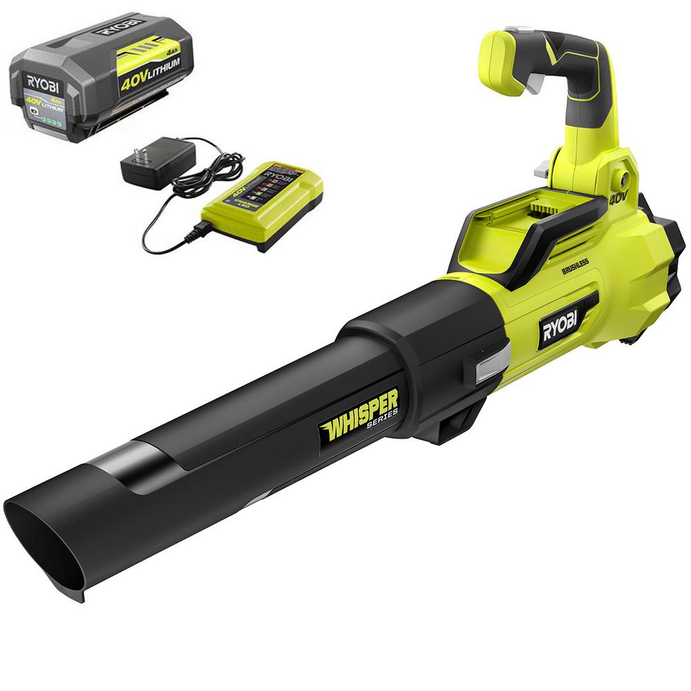 RYOBI 125 MPH 550 CFM 40-Volt Lithium-Ion Brushless Cordless Jet Fan Leaf Blower - 4.0 Ah Battery and Charger Included