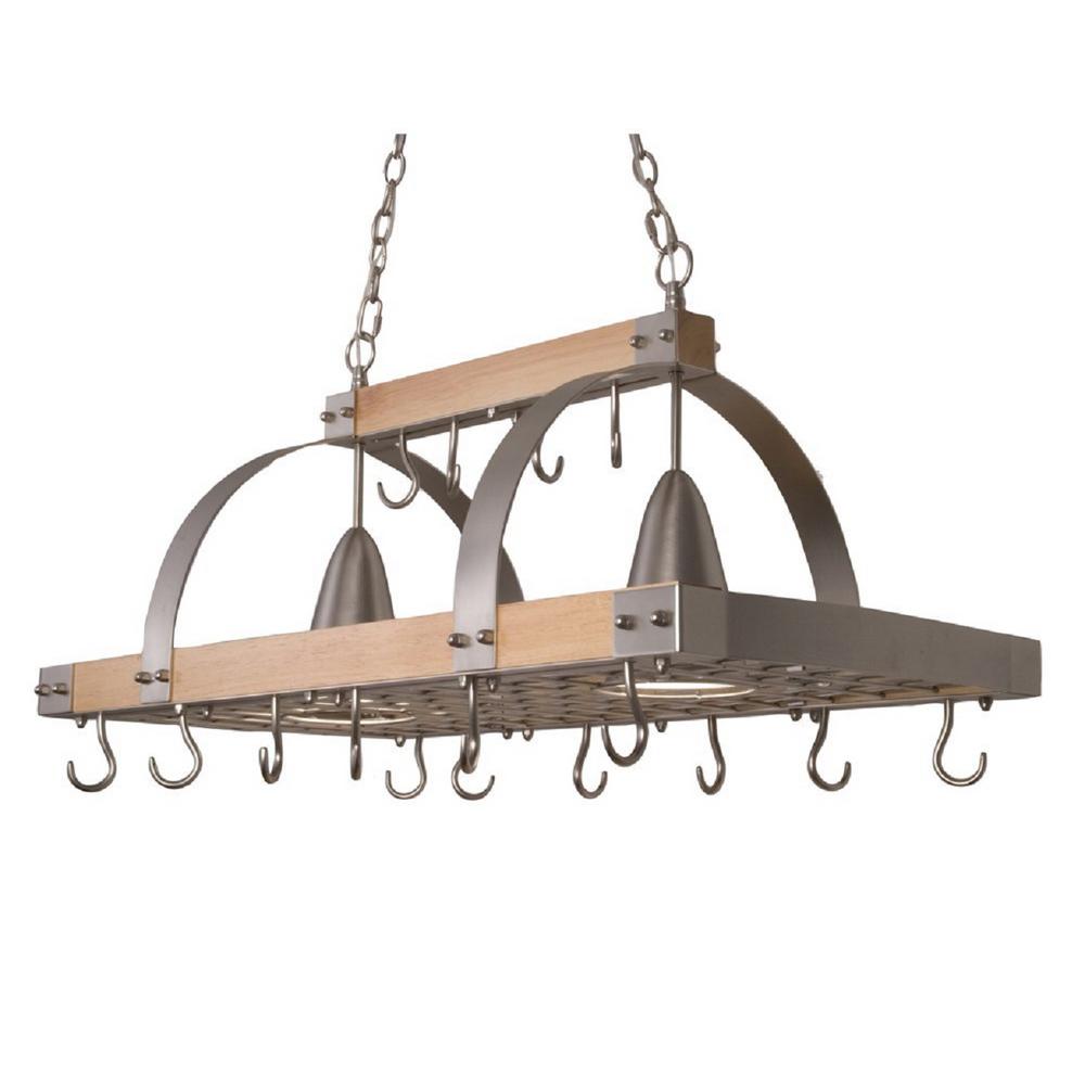 elegant designs 2-light brushed nickel accents kitchen wood pot rack