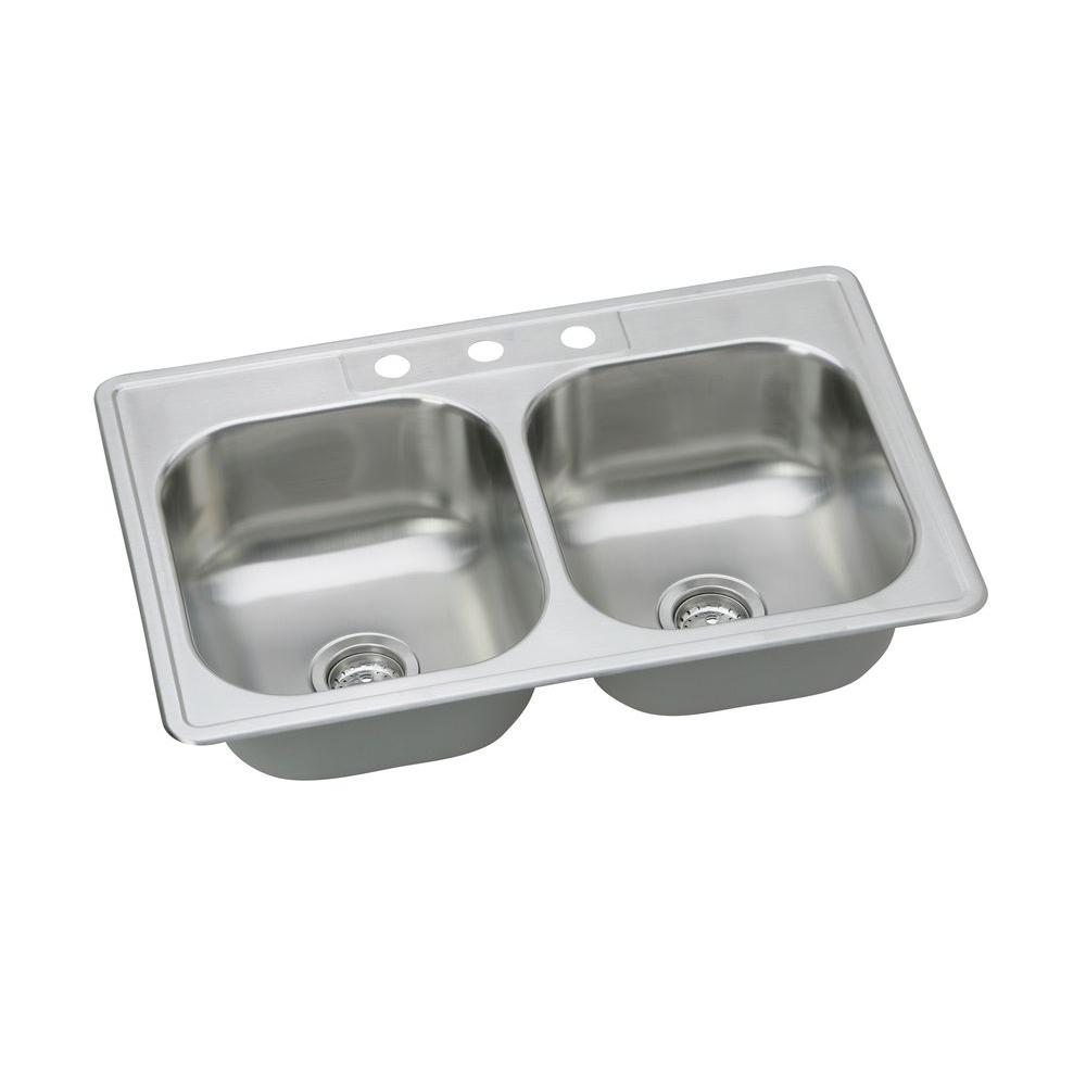 Elkay Dayton Drop In Stainless Steel 33 3 Hole Double Bowl Kitchen Sink With 8 Dse233223 The Home Depot - Elkay Dayton 33 X 19 8 Stainless Steel Kitchen Sink Elkay Dayton Drop In Stainless Steel 33 3 Hole Double Bowl Kitchen Sink With 8 Dse233223 The Home Depot - Elkay Dayton 33 X 19 8 Stainless Steel Kitchen Sink