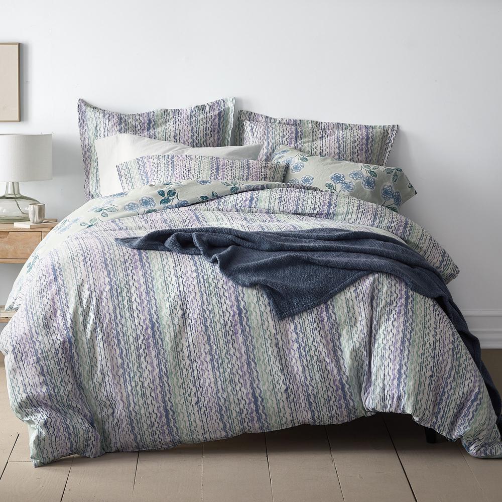 The Company Ashby Blue Fl Stripe Reversible Linen Ashby Blue Fl Stripe Reversible Linen King Duvet Cover