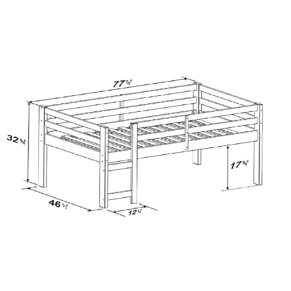 Walker Edison Furniture Company Solid Wood Grey Twin Low Loft Bed