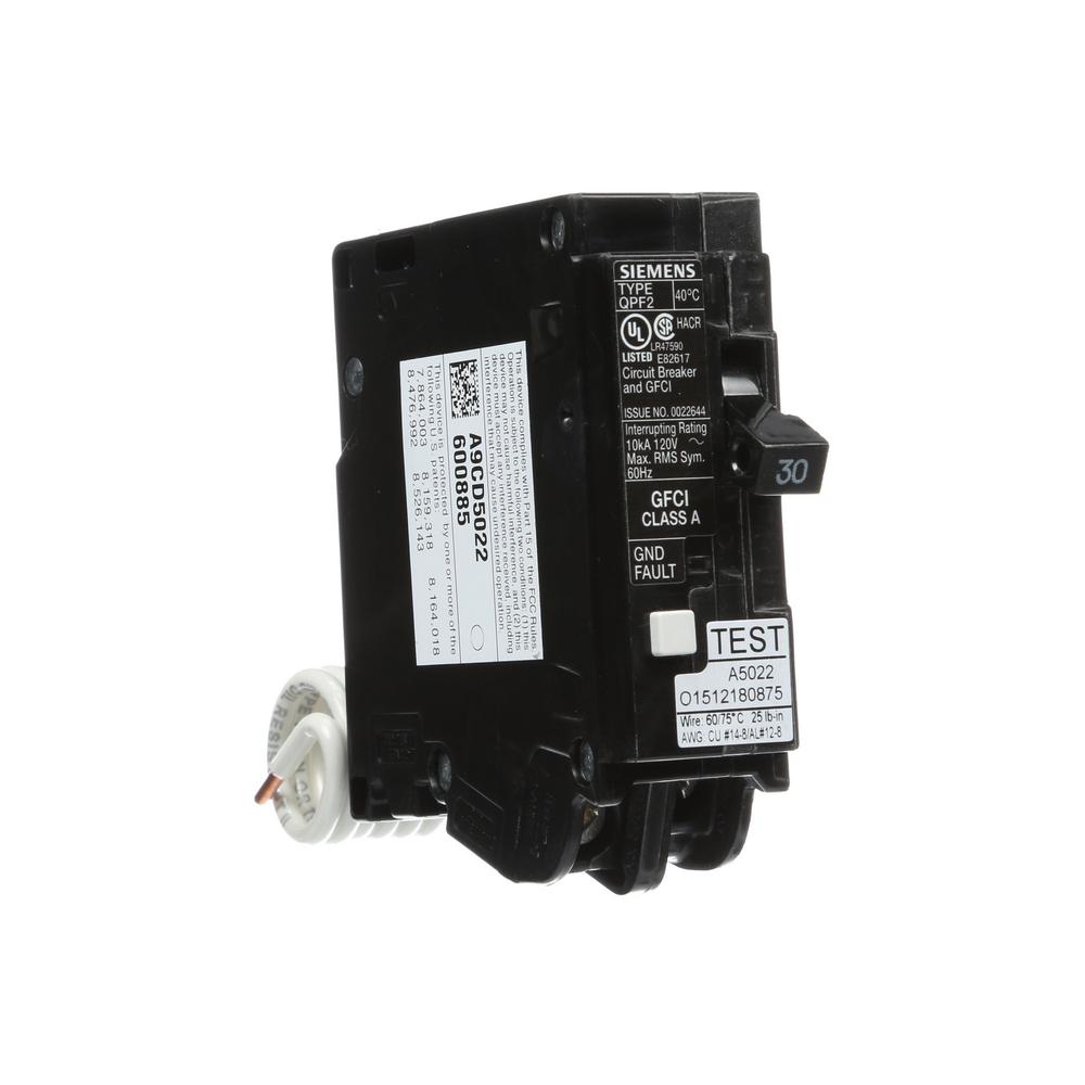 Siemens 30 Amp Single Pole Type Qpf2 Gfci Circuit Breaker Qf130a The Home Depot