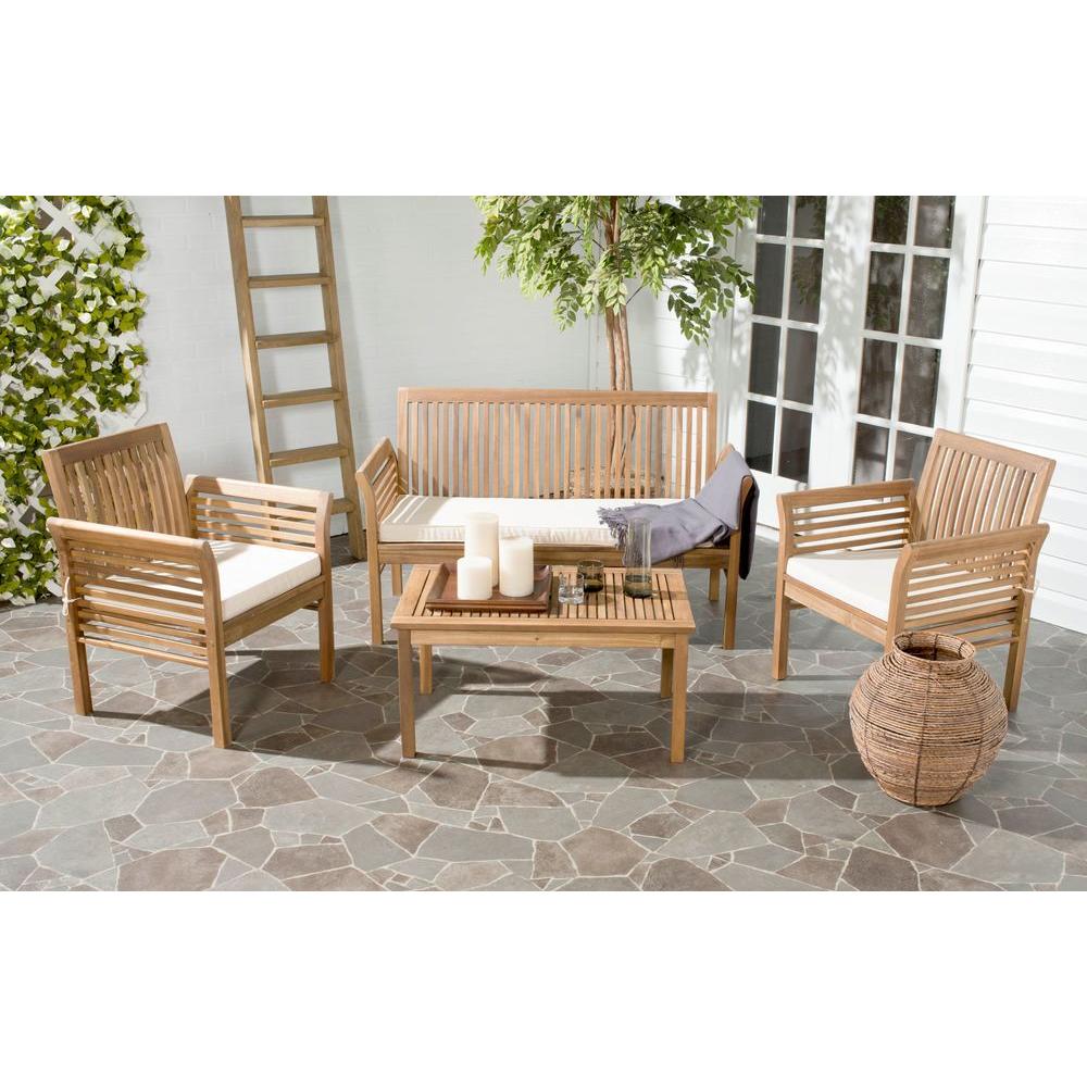 Safavieh Carson Teak Brown 4 Piece Wood Patio Conversation Set Safavieh Carson Teak Brown 4 Piece Wood