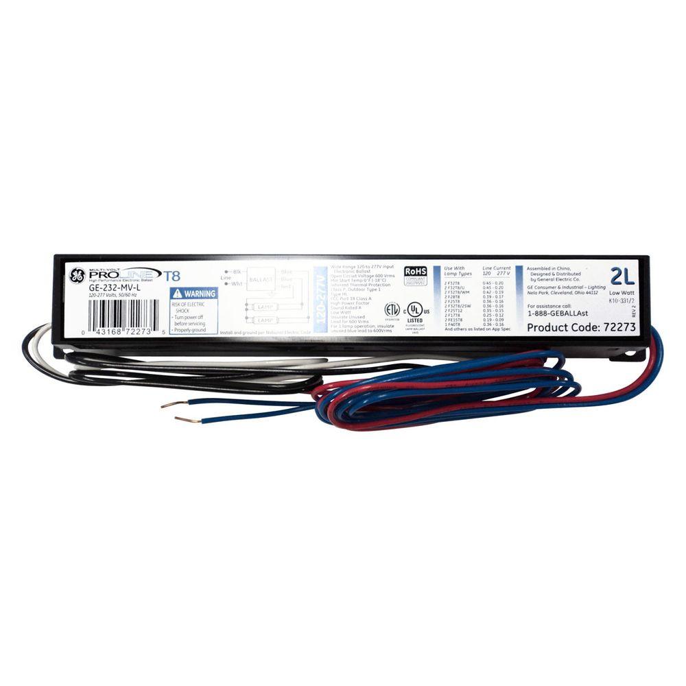 GE 120277V Electronic Low Power Factor Ballast for 4 ft. 2 or 1 Lamp