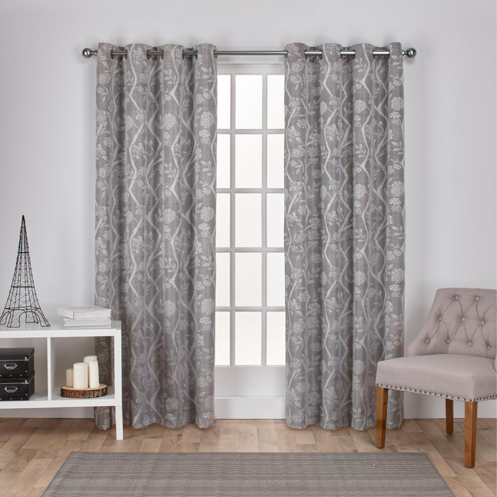 Lamont Ash Grey Jacquard Grommet Top Window Curtain-EH8122-01 2-96G ...