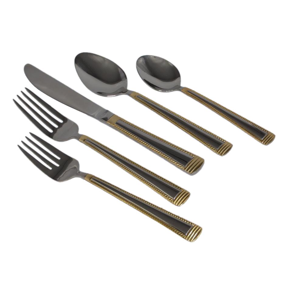 Metropolitan Rope 20 Piece Gold Accent Flatware Set Service For 4 Rope 20 Piece Gold Accent Flatware Set