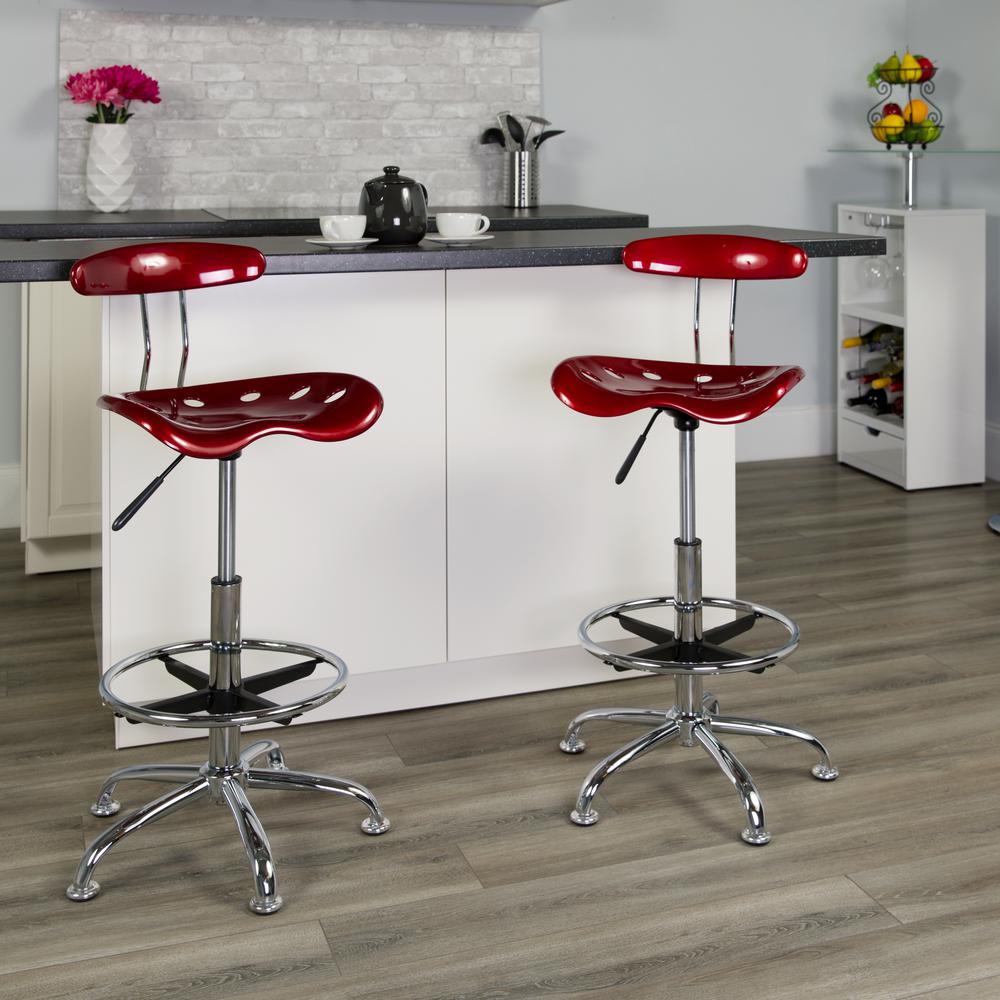 Flash Furniture Vibrant Wine Red And Chrome Drafting Stool With