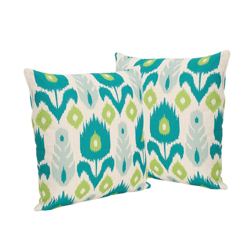 Noble House Floral Teal And Green Square Outdoor Throw Pillows