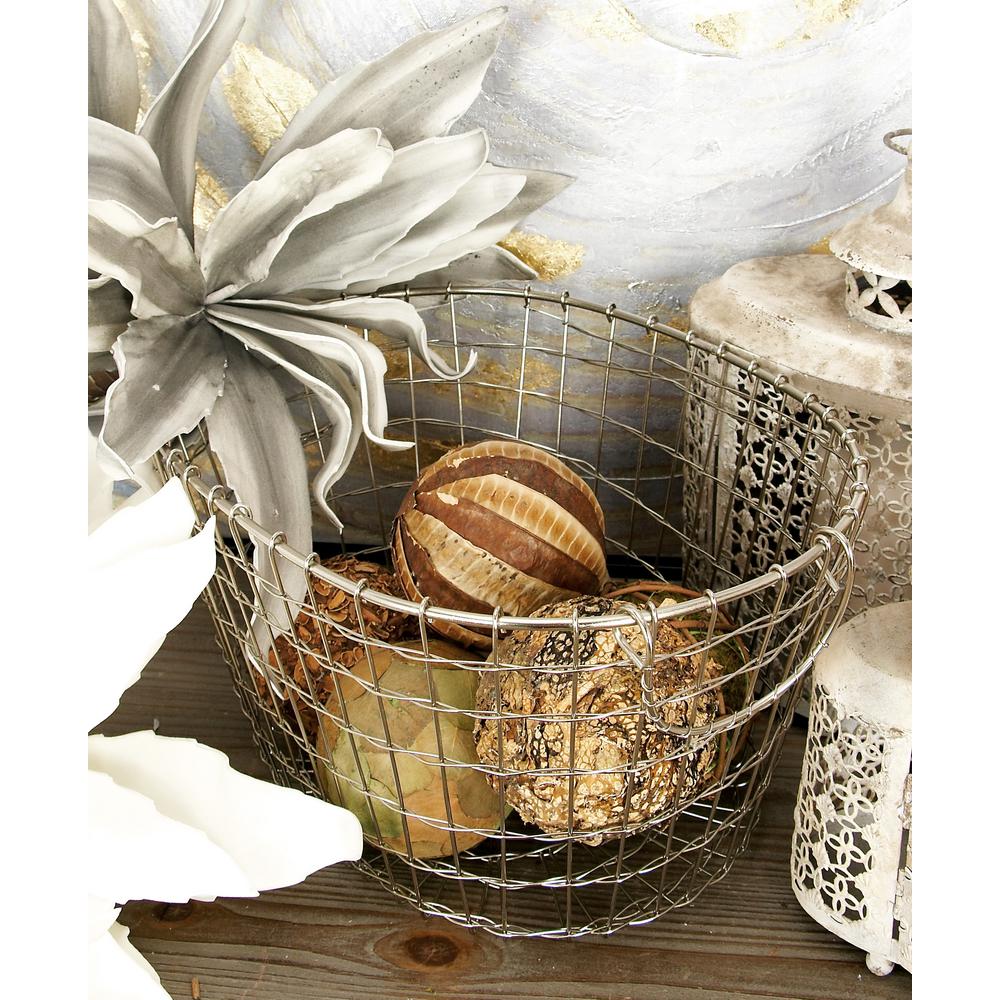 Litton Lane Farmhouse Silver Finished Decorative Oval Wire Baskets