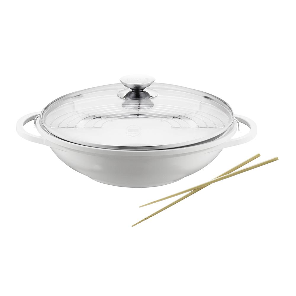 Vario Click Pearl 13.5 in. /5.25 Qt. Induction Round Wok with Lid White