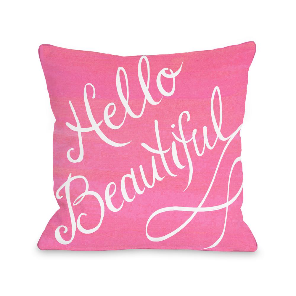 Hello Beautiful Pink White Graphic Polyester 16 In X 16 In Throw