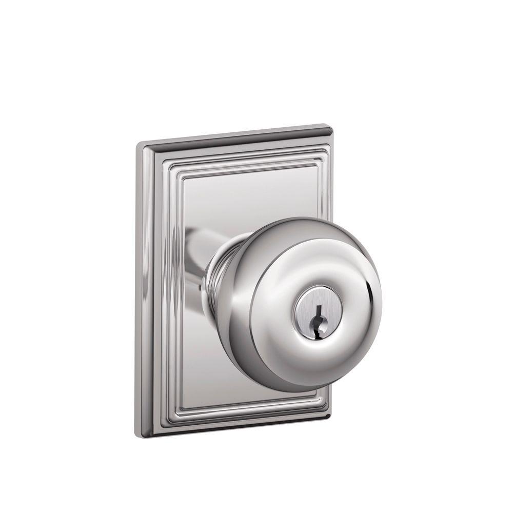 Schlage Bright Chrome Keyed Entry Door Knob with Addison TrimF51A GEO 625 ADD The