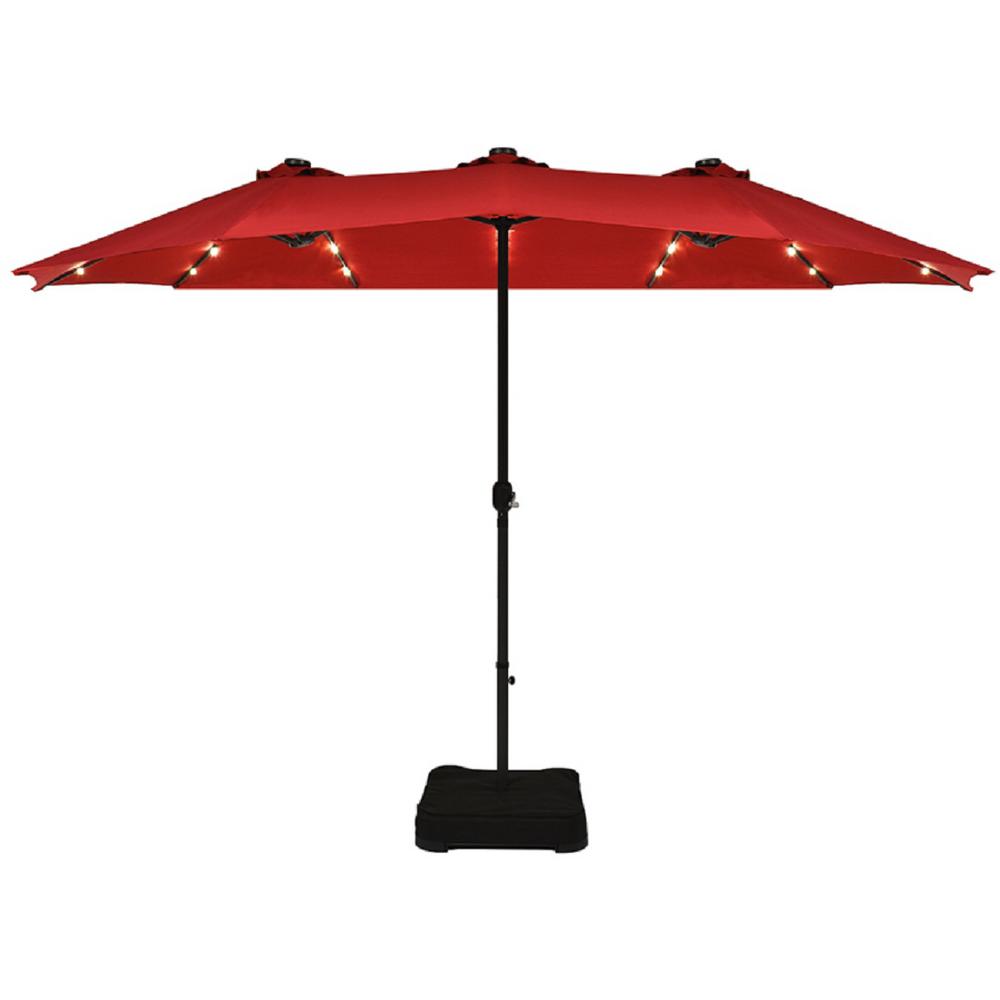 Unbranded 15 Ft Market Double Sided Solar Crank 36 Lights Base Led Patio Umbrella In Burgundy Op70085wn The Home Depot