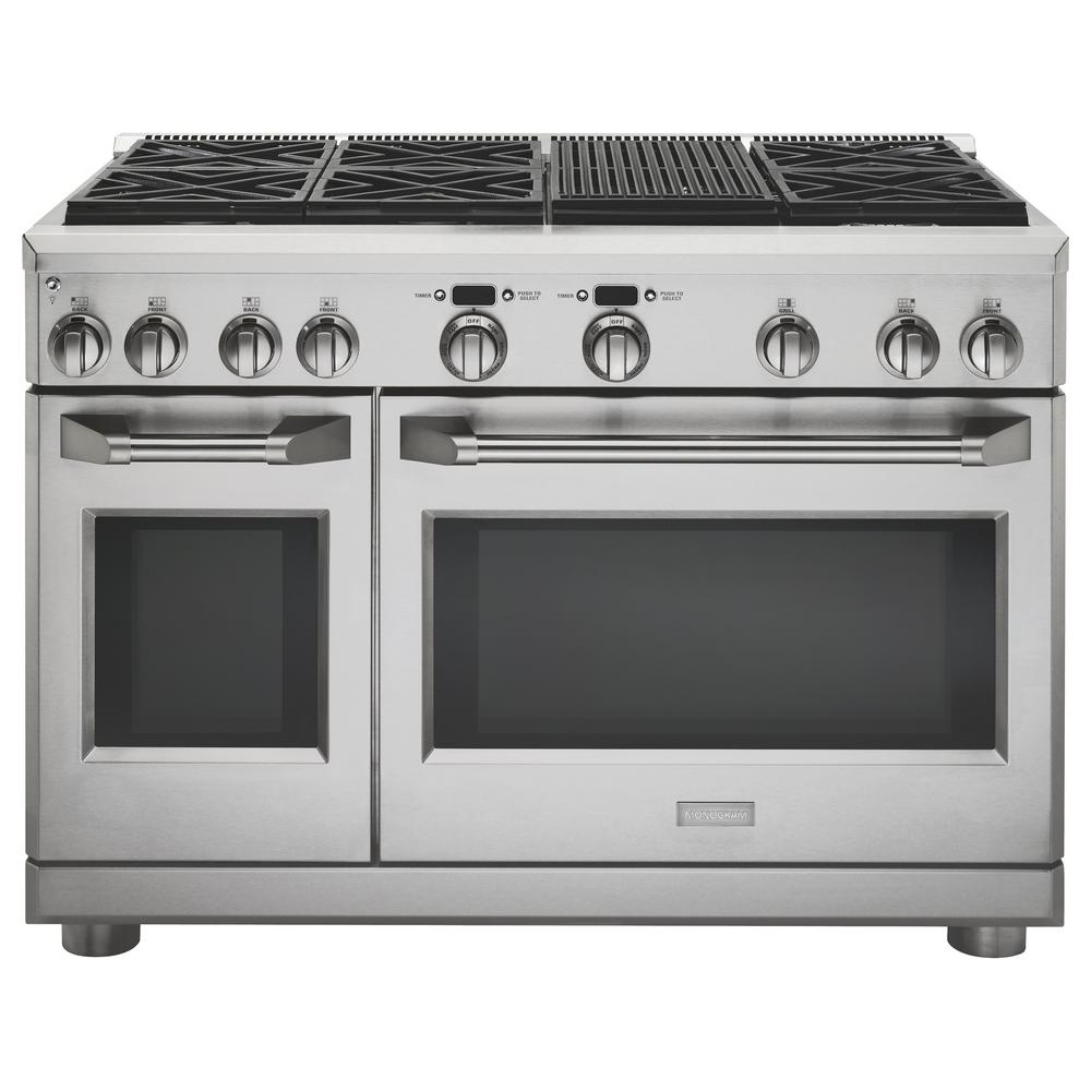 Monogram 48 In Dual Fuel Professional Range With 6 Burners And Dual Fuel Professional Range With 6 Burners And Grill Natural Gas Zdp486nrpss The Home Depot