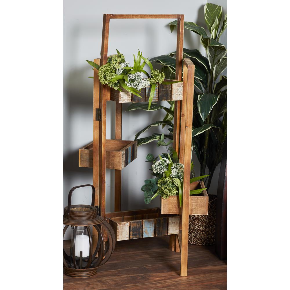 Litton Lane Distressed Brown Wood And Iron Folding Planter Stand Litton Lane Distressed Brown Wood And Iron Folding Planter Stand