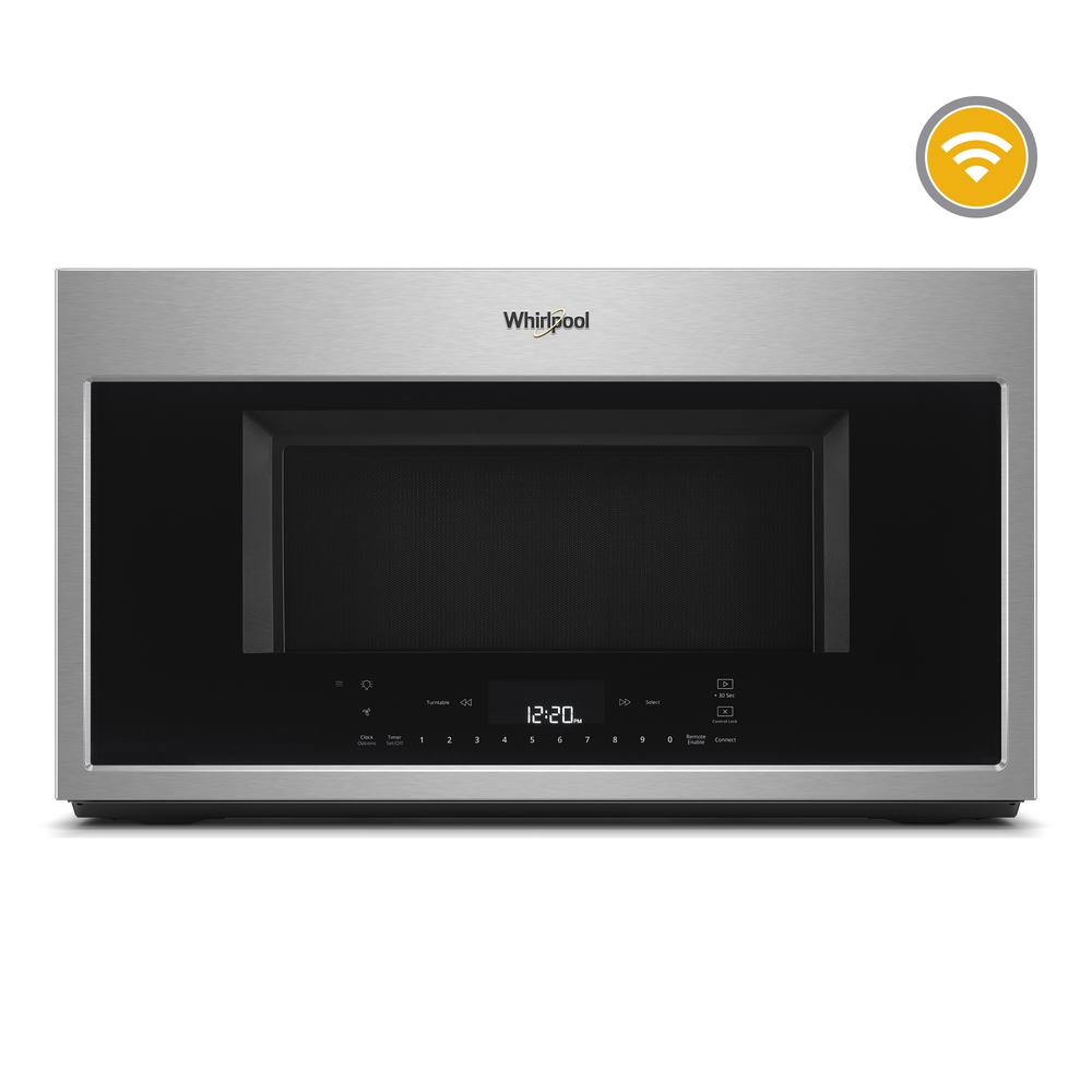Whirlpool 1 9 Cu Ft Smart Over The Range Convection Microwave In Fingerprint Resistant Stainless Steel Wmh78019hz Home Depot Whirlpool 1 9 Cu Ft Smart Over The