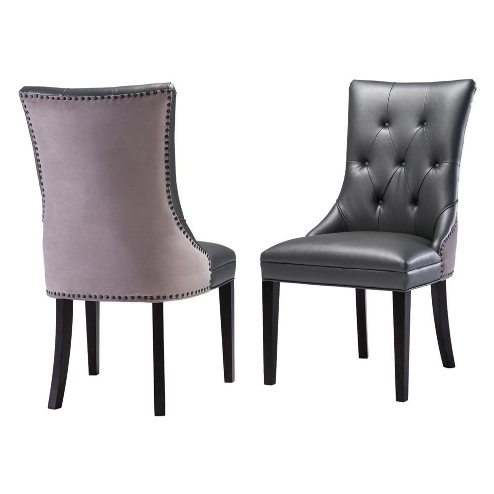 Glam Faux Leather Gray Dining Chairs Kitchen Room Ester Grey Chair Set Of 2