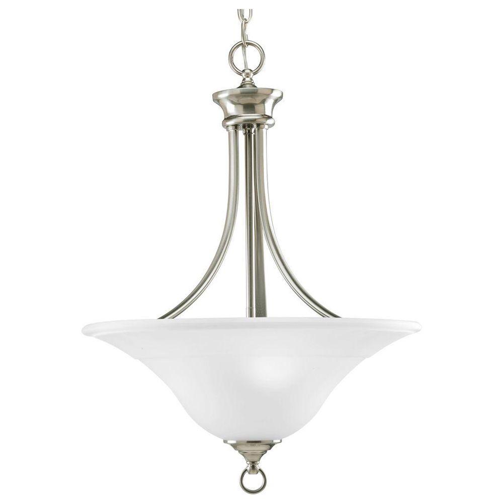 Progress Lighting Trinity 3 Light Brushed Nickel Foyer Pendant With Trinity 3 Light Brushed Nickel Foyer Pendant With Etched Glass