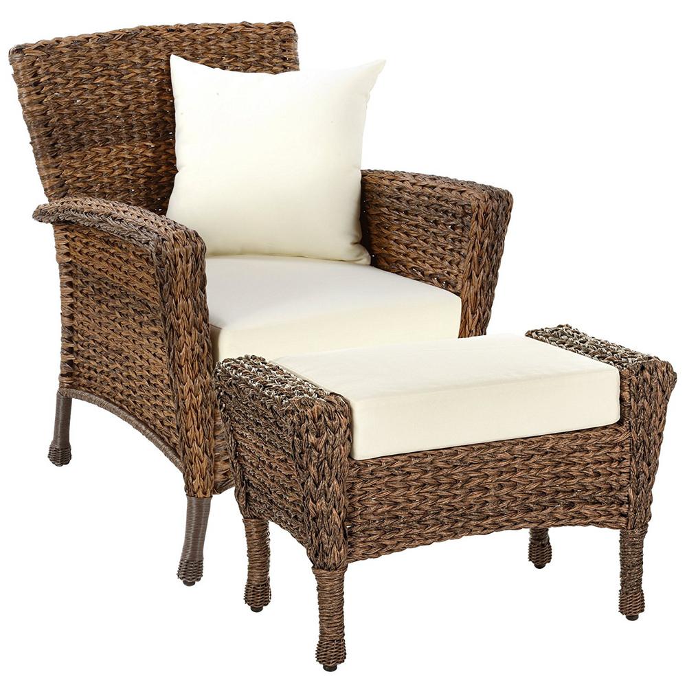 W Unlimited Rustic 2 Piece Wicker Patio Conversation Set With Beige Cushions