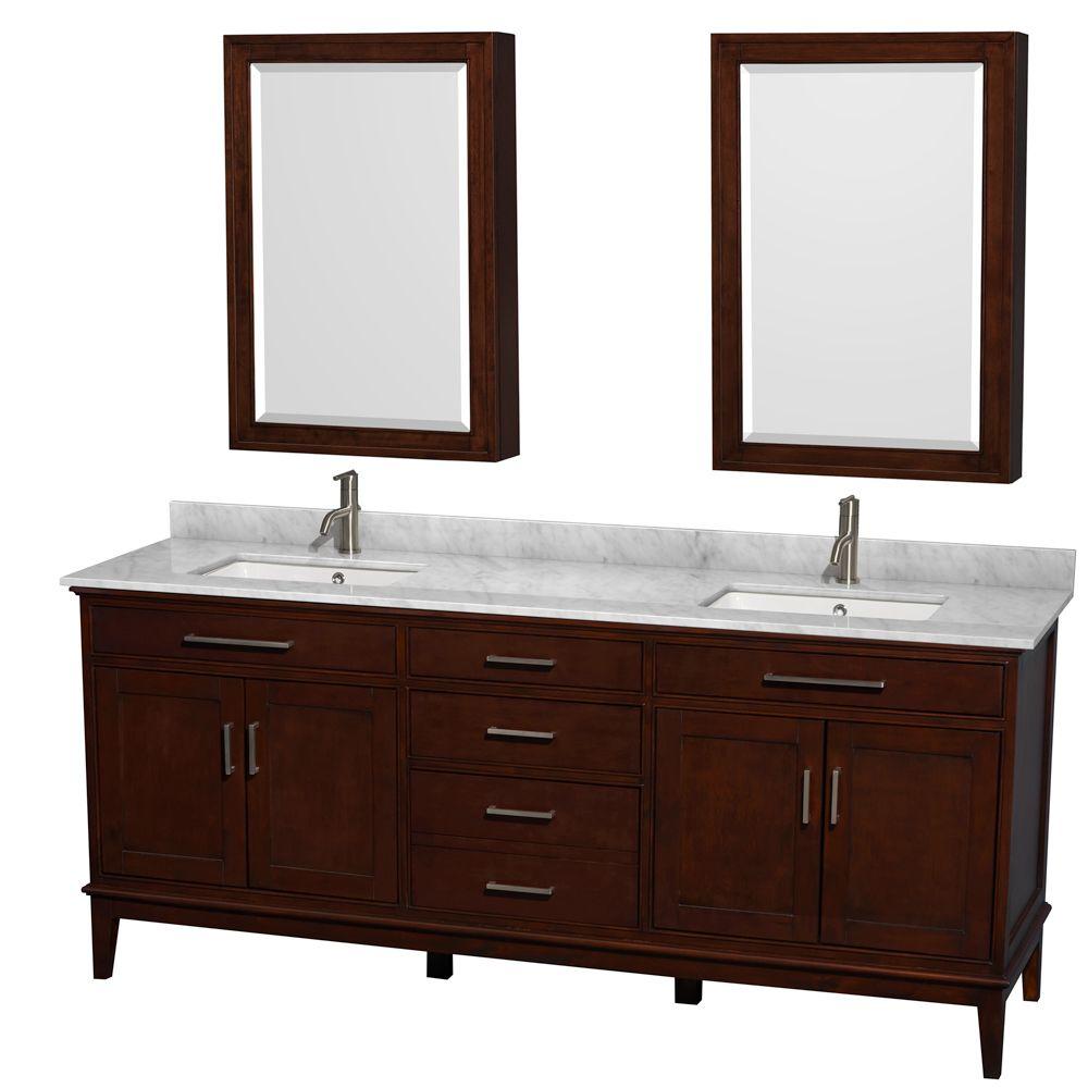 Wyndham Collection Hatton 80 in. Vanity in Dark Chestnut with Marble