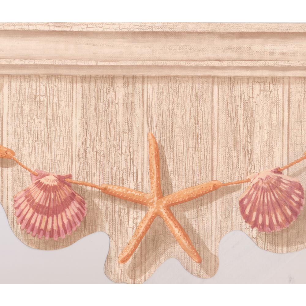 York Wallcoverings Orange Starfish Purple Seashell Hanging on Tan Grey