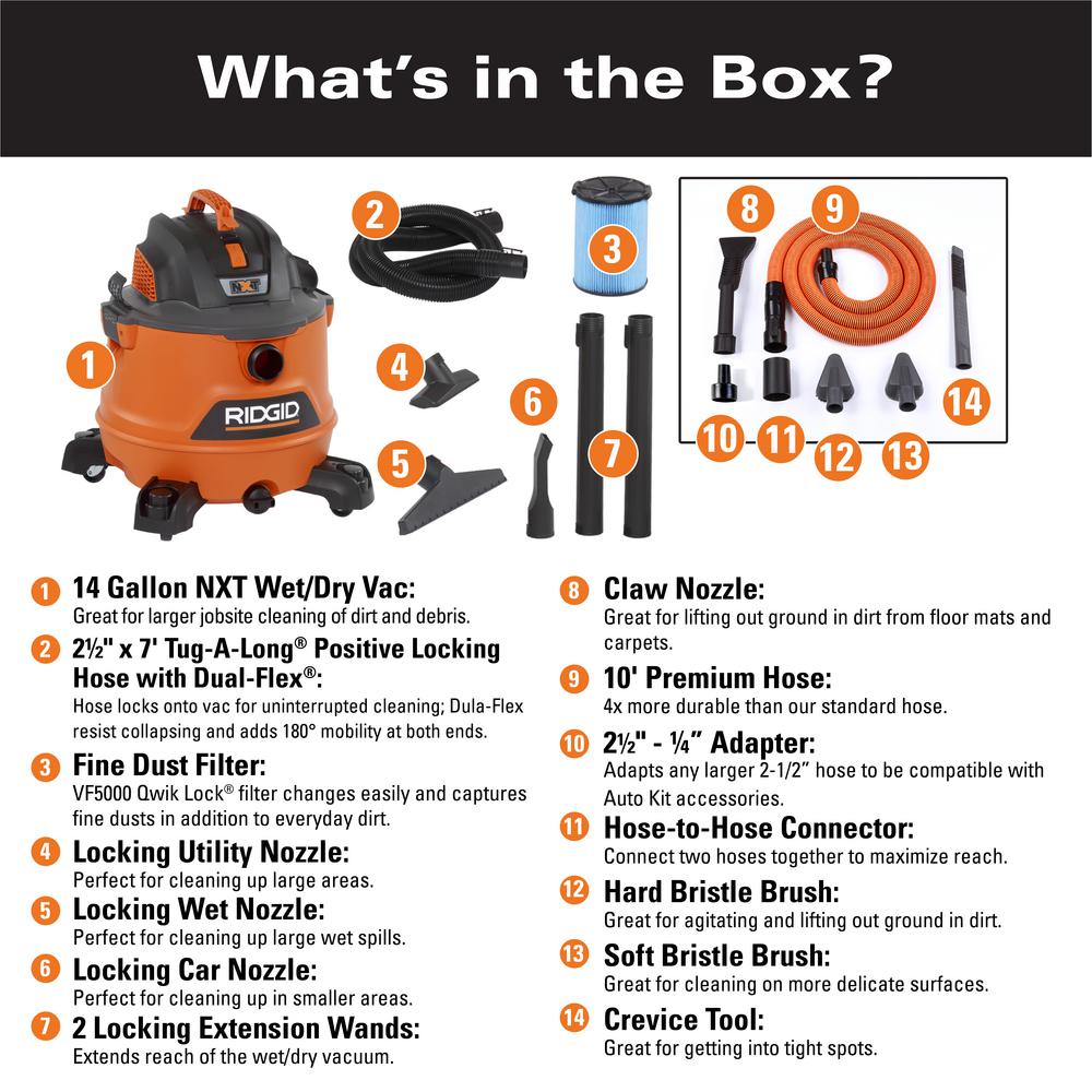 14 Gal. 6.0-Peak HP NXT Wet/Dry Shop Vacuum with Fine Dust Filter, Hose, Accessories and Premium Car Cleaning Kit