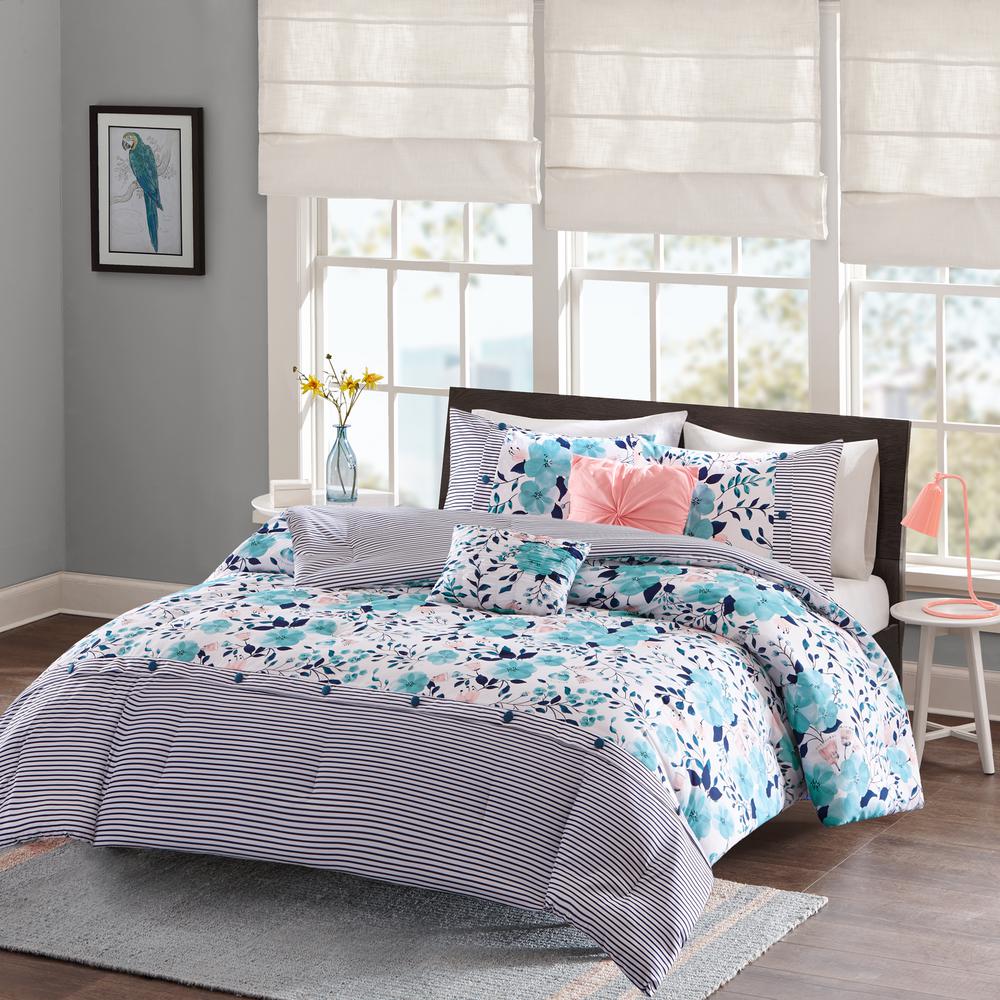 Intelligent Design Tiffany 4 Piece Blue Twin Comforter Set Id10 931 The Home Depot