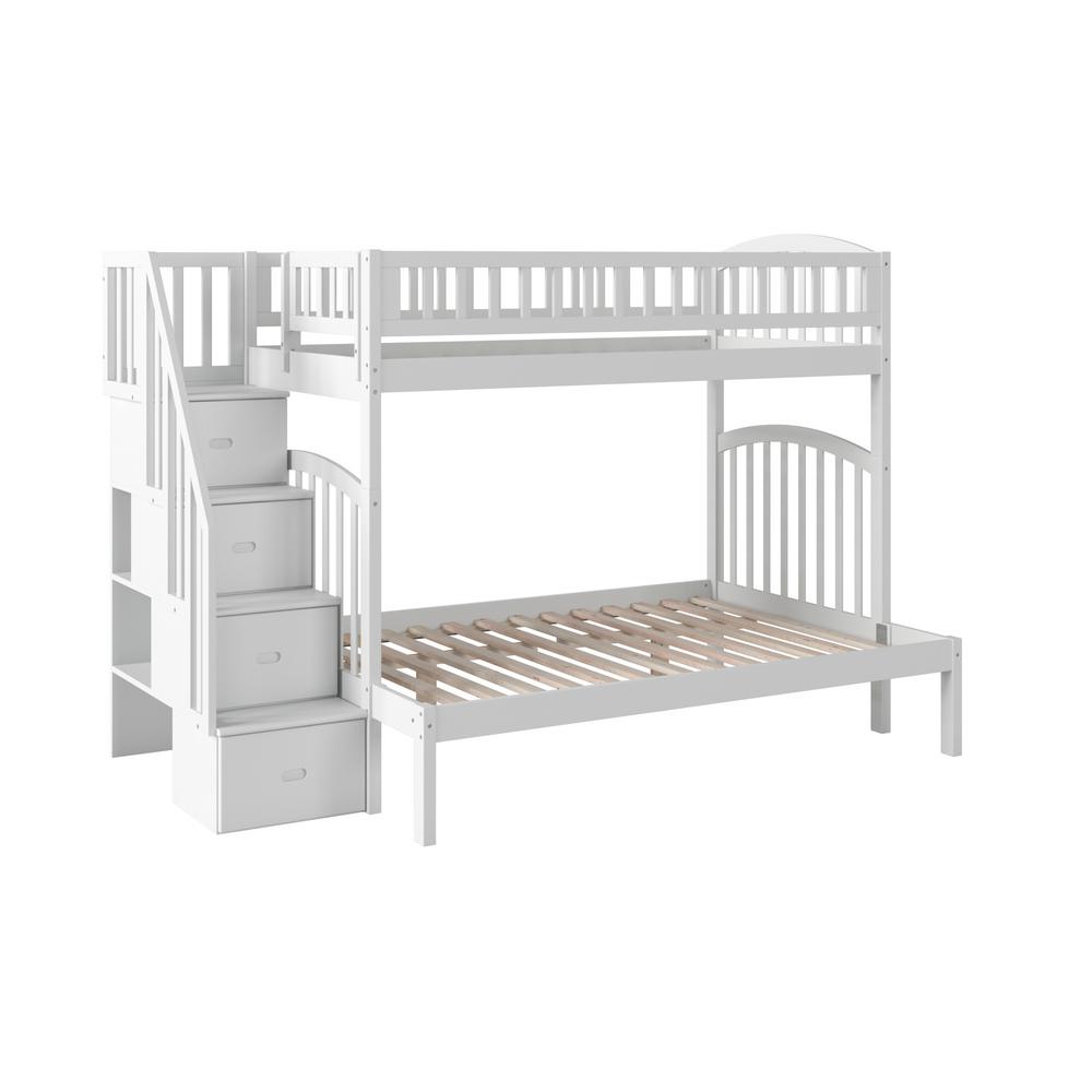 Atlantic Furniture Westbrook White Twin Over Full Staircase Bunk with 2 ...