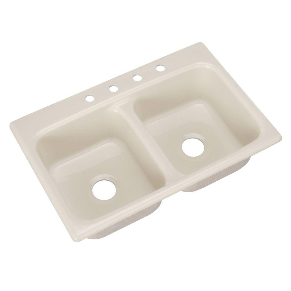 Thermocast Beaumont Drop In Acrylic 33 In 4 Hole Double Bowl Kitchen Sink In Bone