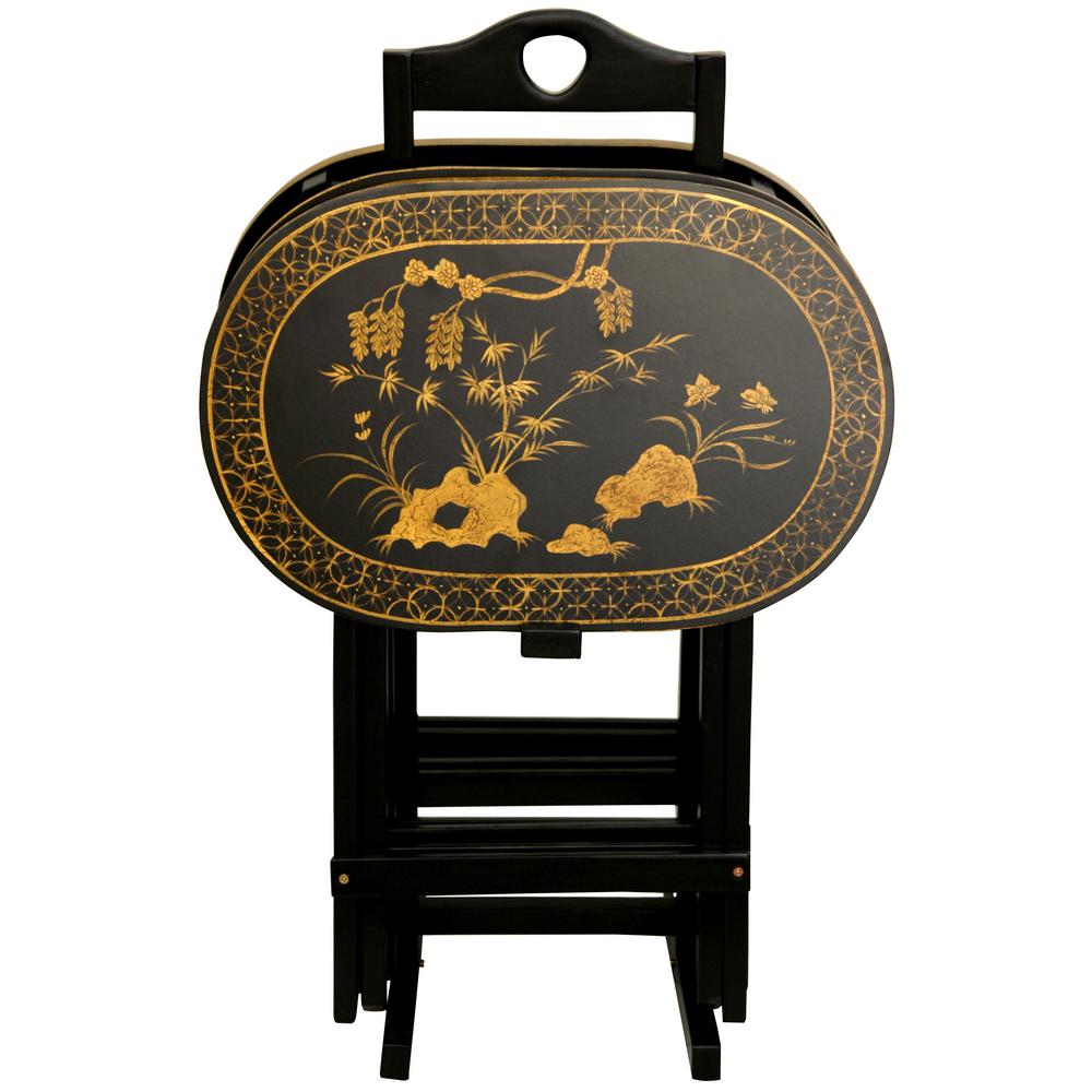 Oriental Furniture 17 In X 11 Rosewood Tv Tray Antique Gold 4 Pack
