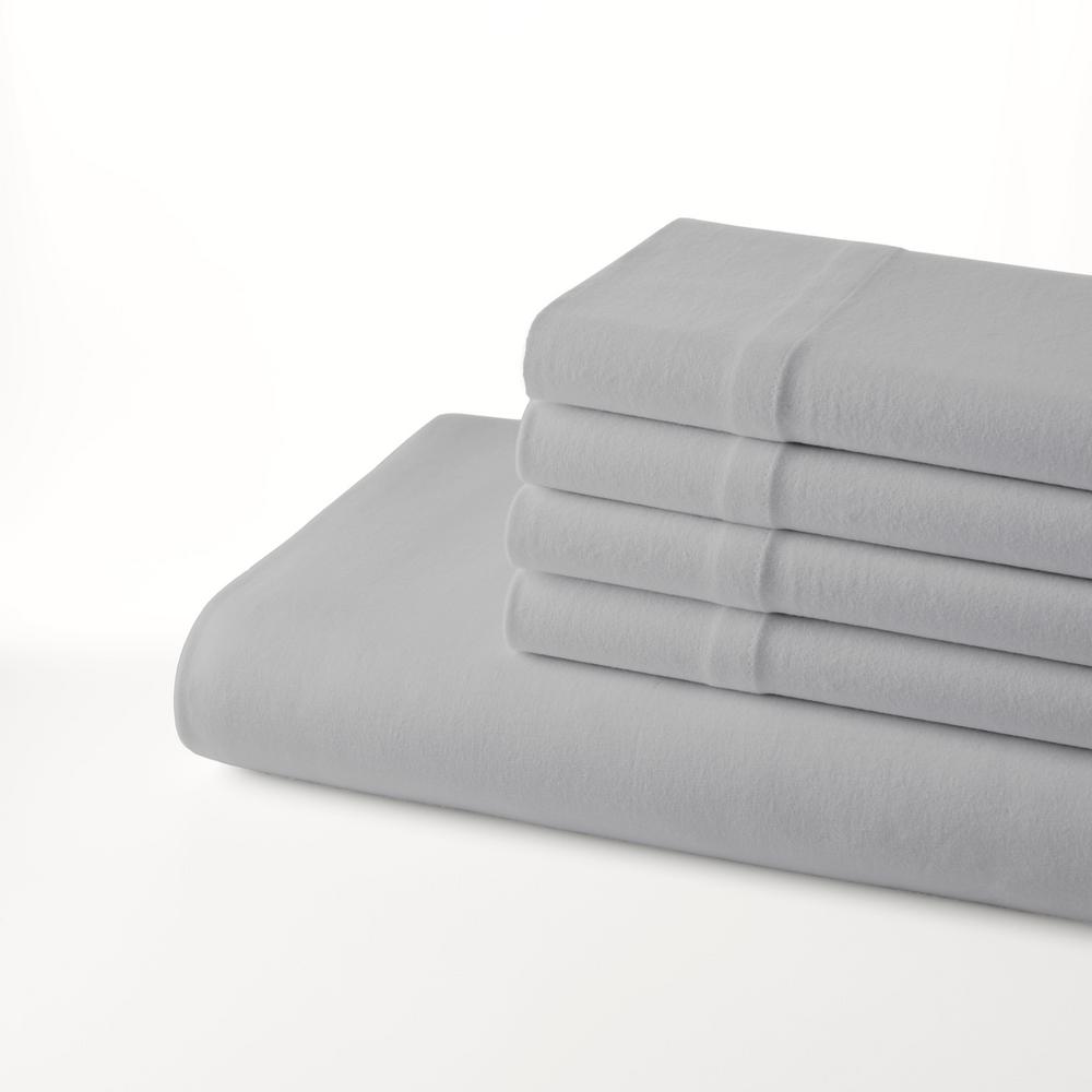 Nautica Jersey Knit 4Piece Solid Gray Cotton Blend Queen Sheet Set