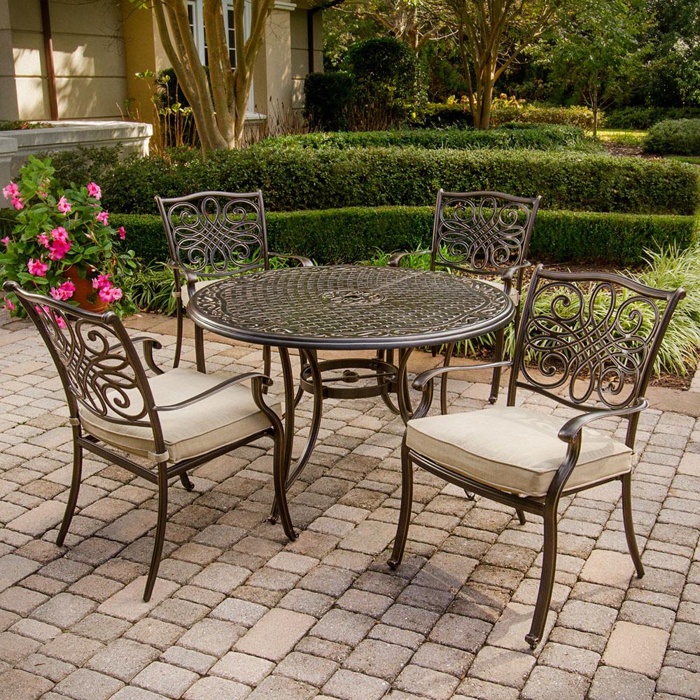 4 Cast Aluminum Dining Chairs, Round Table And 4 Chairs Outdoor