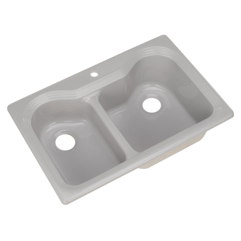 Thermocast Breckenridge Drop In Acrylic 33 In 1 Hole Double Bowl Kitchen Sink In Ice Grey