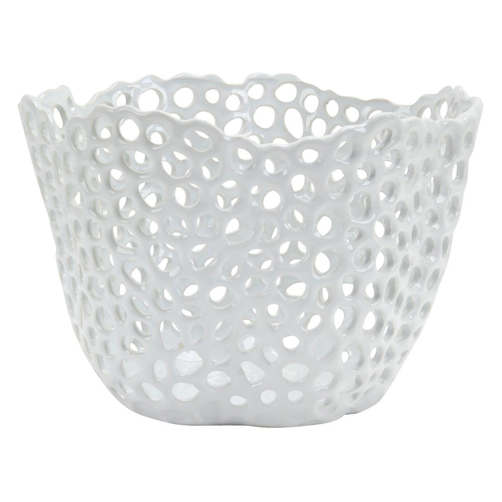 Three Hands 10 In White Ceramic Bowl 94473 The Home Depot