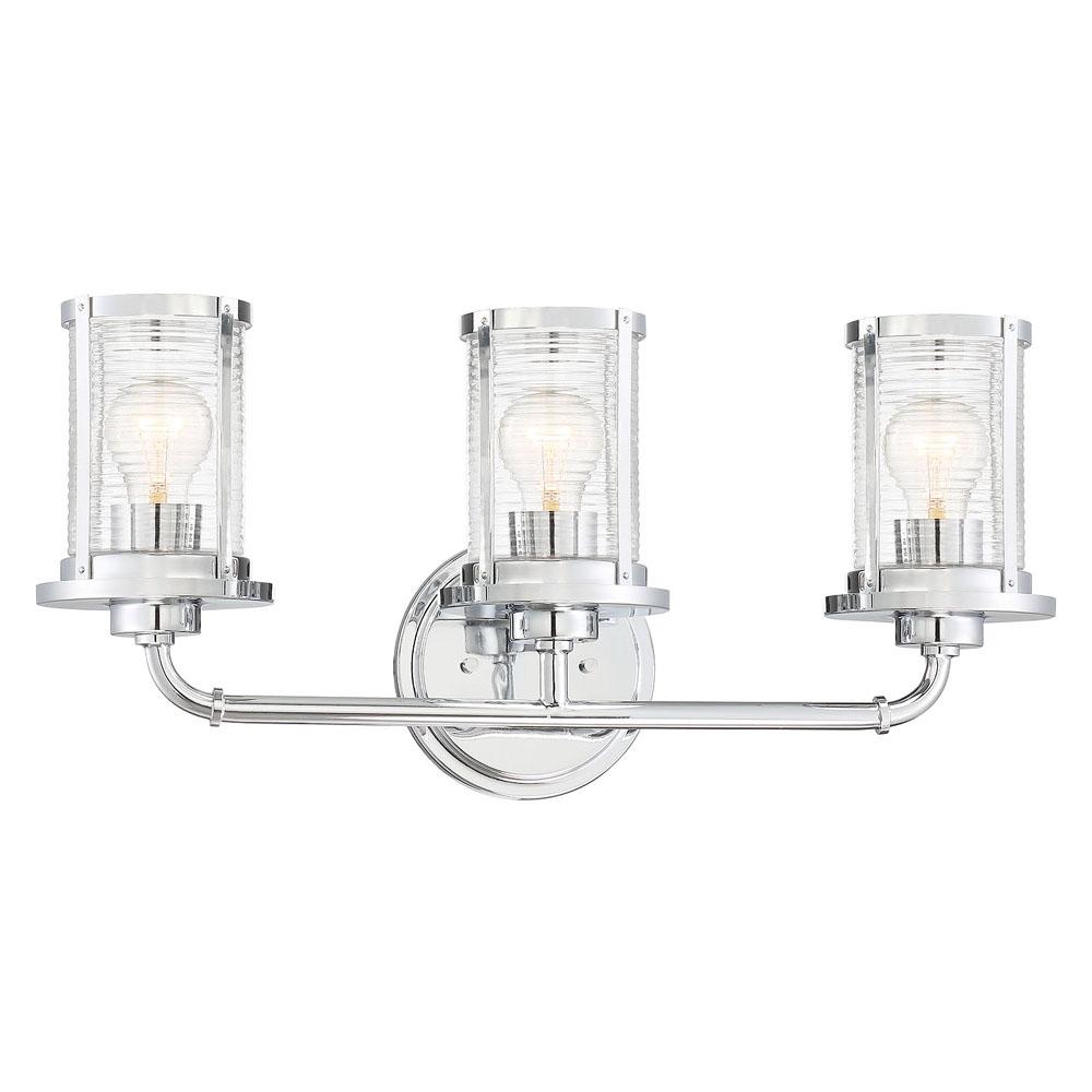 Cylinder Style 23 In 3 Light Chrome Vanity With Clear Ribbed Gl Shades Cylinder Style 23 In 3 Light Chrome Vanity With Clear Ribbed Gl Shades