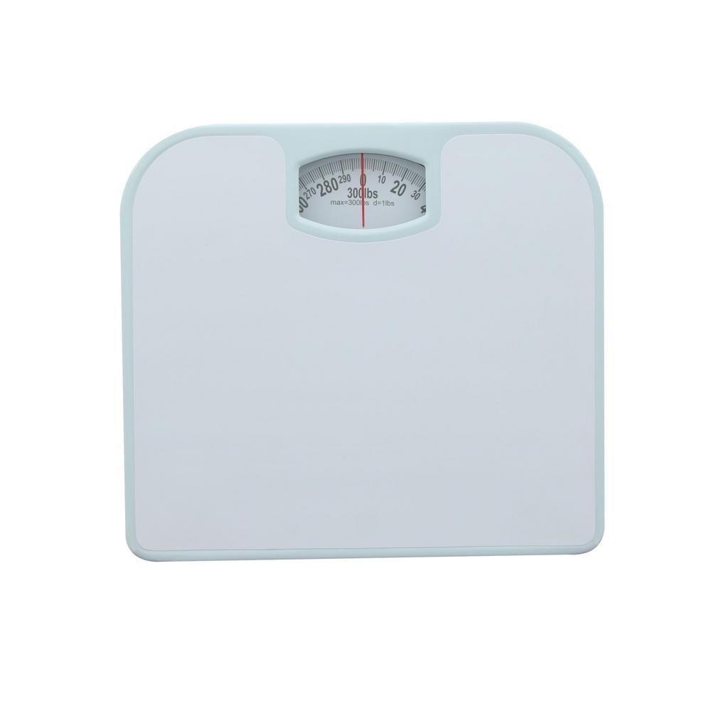 AquaPlumb Heavy-Duty Steel Analog Bathroom Scale with 300 lbs. Capacity in White-BS2012 - The ...