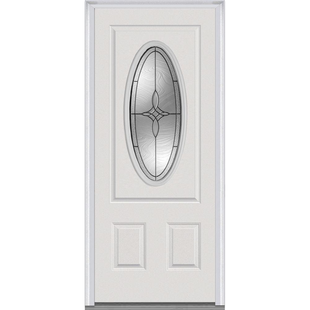 Mmi Door 37 5 In X 81 75 In Lenora Decorative Glass 3 4 Oval Lite 2 Panel Primed Fiberglass