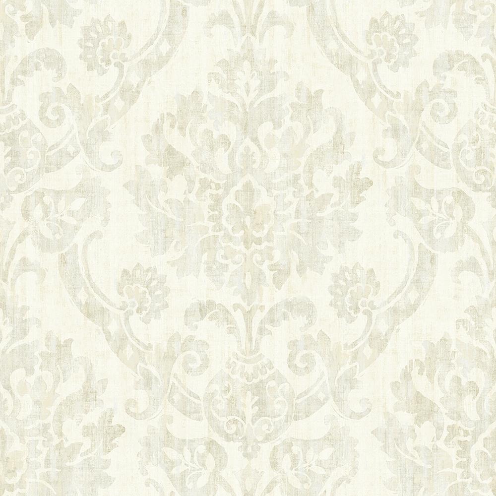 Pre-pasted Natural Beige Floral Damask Textured Feature Wallpaper FD56551
