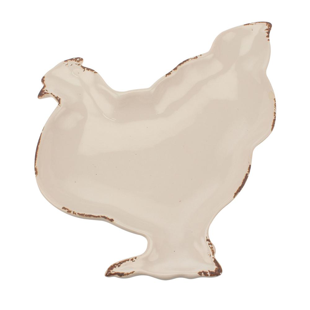 Stonebriar Collection Worn White Ceramic Hen Plate Sb 6123a The