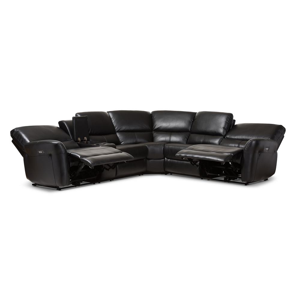 Baxton Studio Amaris 5 Piece Black Faux Leather 6 Seater Curved Reclining Sectional Sofa 28862 7896 Hd The Home Depot Baxton Studio Amaris 5 Piece Black Faux, Fake Leather Curved Sectional Sofa