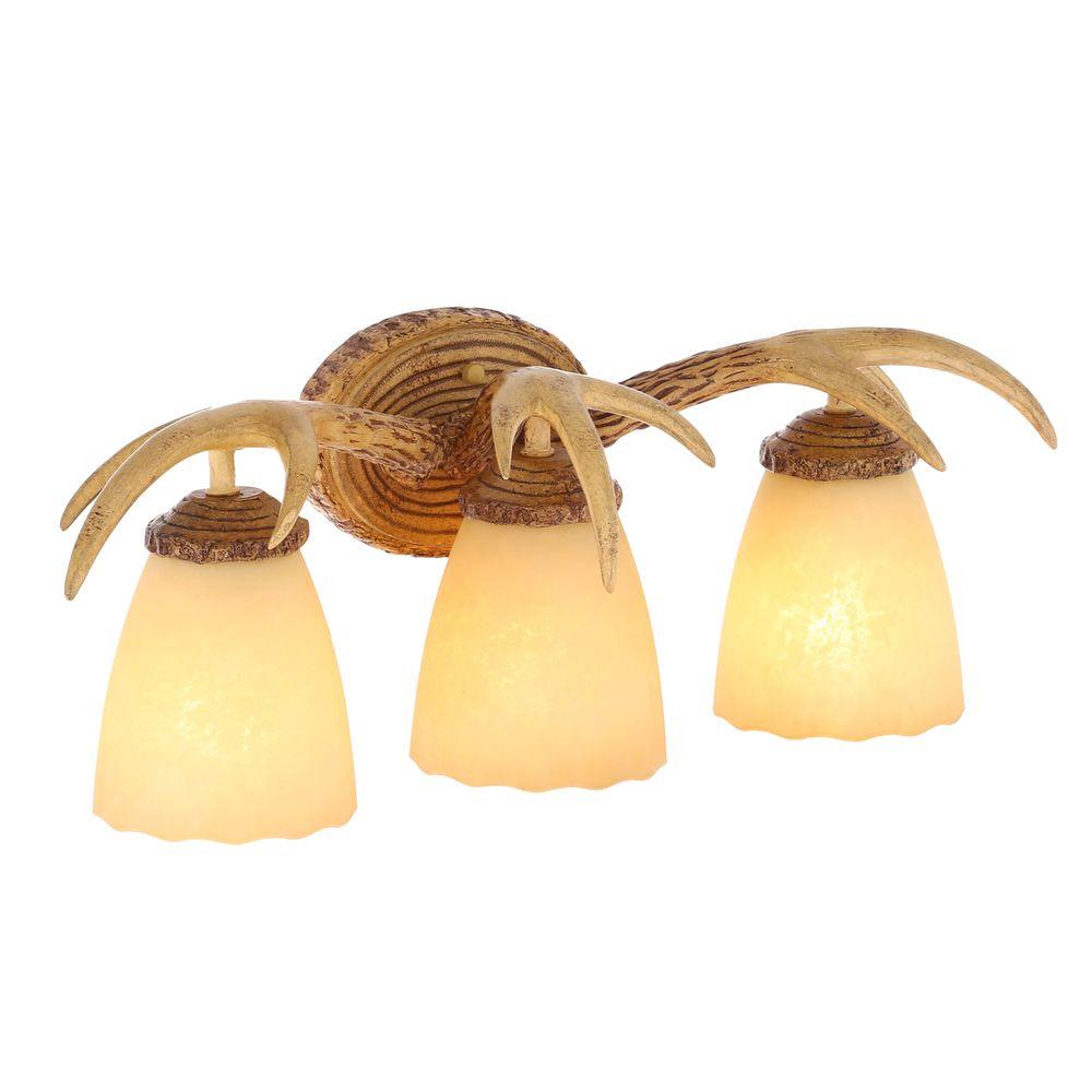 Hampton Bay 3 Light Natural Antler Vanity Light With Sunset Glass