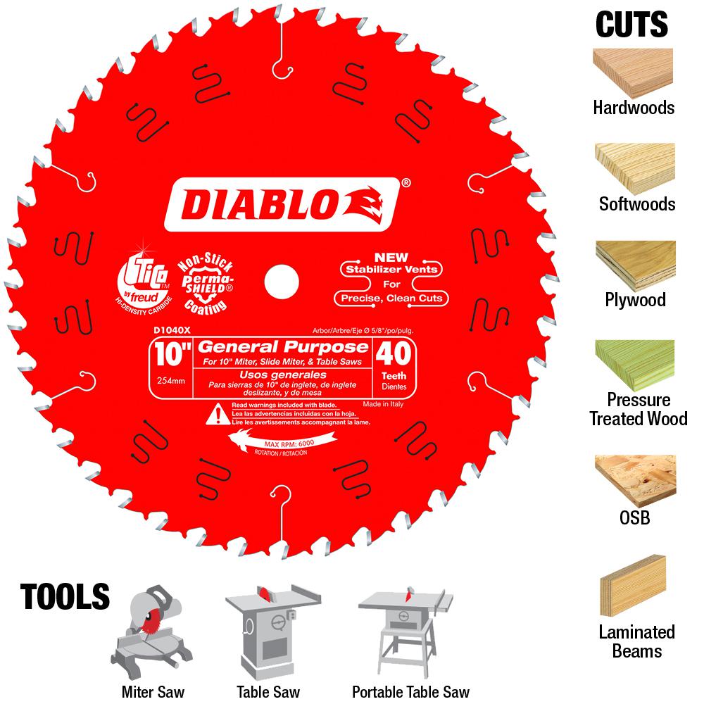 Diablo 10 in. x 40Teeth General Purpose Saw BladeD1040X The Home Depot