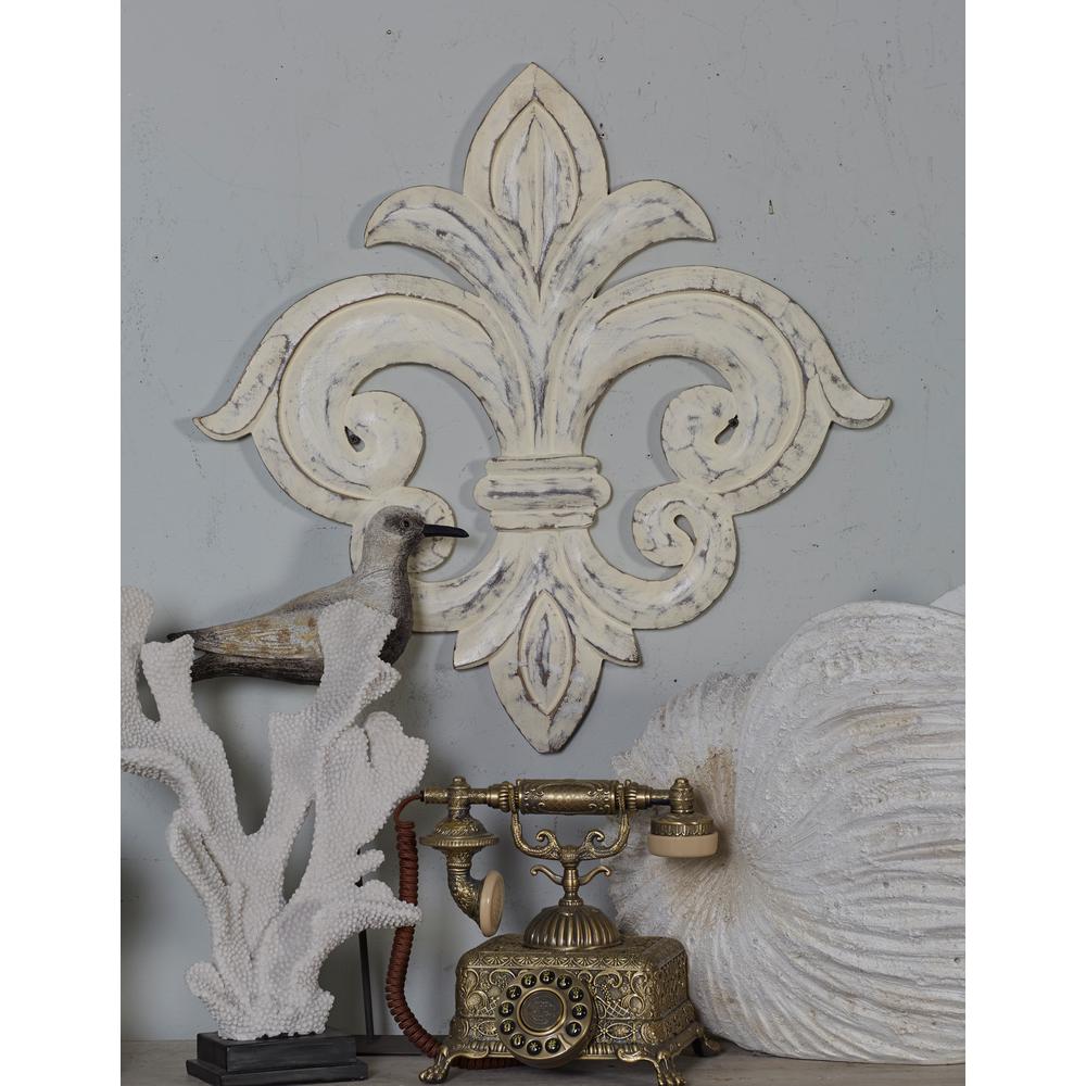 Litton Lane French Inspired Whitewashed Fleur De Lis Wooden Wall Art