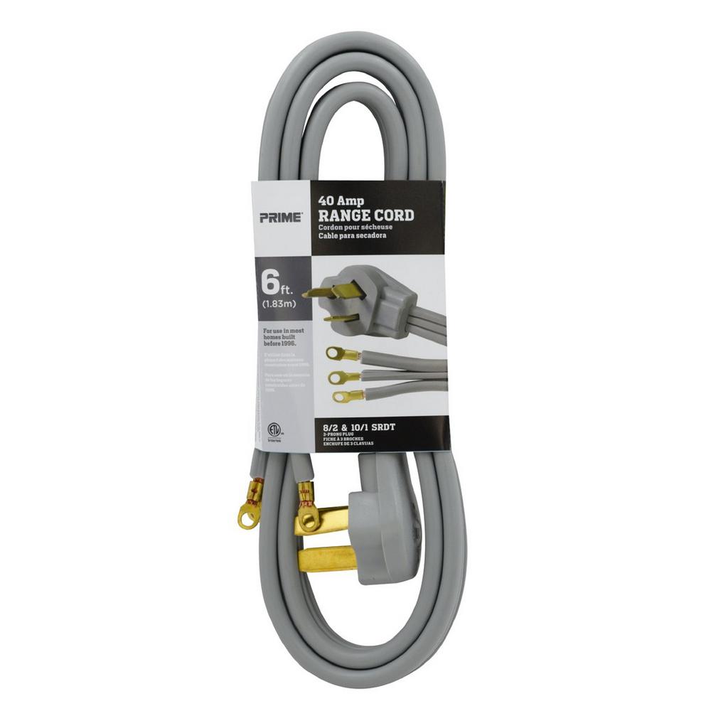 primewire 6 ft. 8/2 and 10/1 SRDT 40 Amp 4Wire Range CordRD821016J