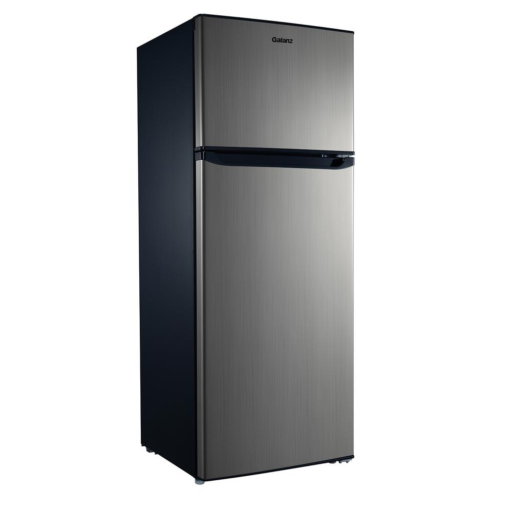 Galanz 7 6 Cu Ft Top Freezer Refrigerator With Dual Door In Stainless Steel Look Glr76ts1e The Home Depot