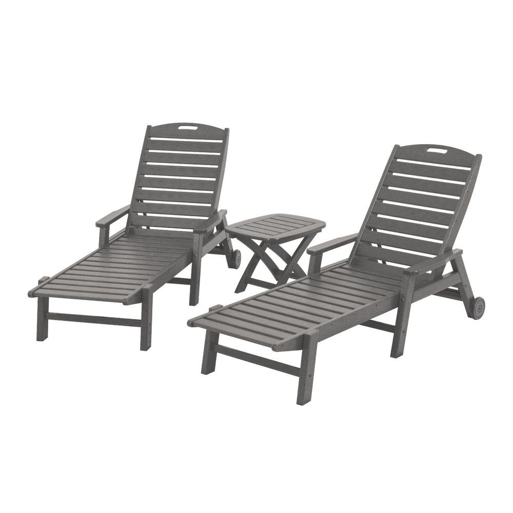 Polywood Nautical Slate Grey 3 Piece Plastic Outdoor Patio Chaise