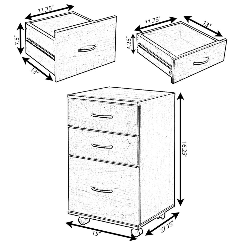 Basicwise Office Cherry File Cabinet 3 Drawer Chest With Rolling