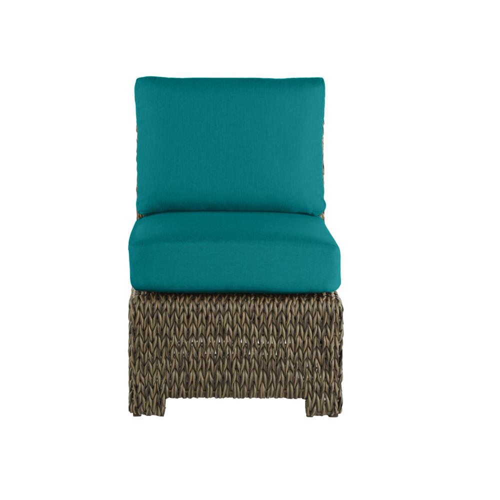 Hampton Bay Laguna Point Brown Wicker Armless Middle Outdoor Patio