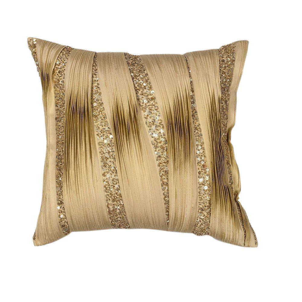 Kas Rugs Ribbons Gold/Sequins Decorative Pillow