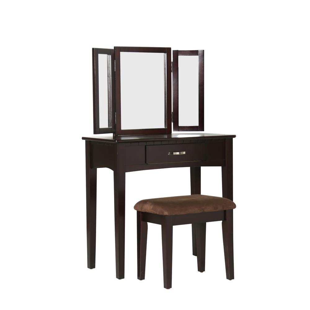 Furniture Of America Dalorry 2 Piece Espresso Vanity Set Idf Dk6490exp The Home Depot - Espresso Wood Vanity Set Furniture Of America Dalorry 2 Piece Espresso Vanity Set Idf Dk6490exp The Home Depot - Espresso Wood Vanity Set